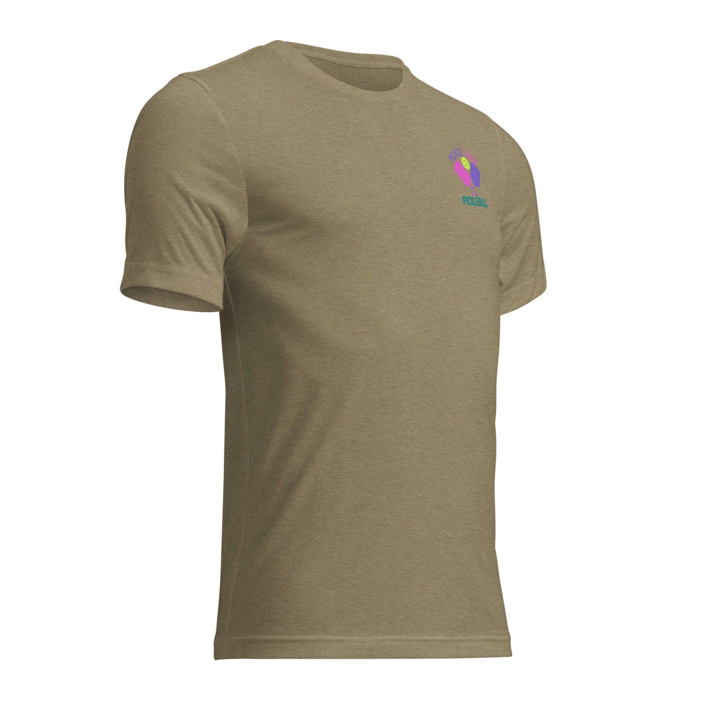 Women's Peace, Love, Pickleball Short Sleeve T-Shirt in olive, showcasing comfort and stylish design for pickleball lovers.