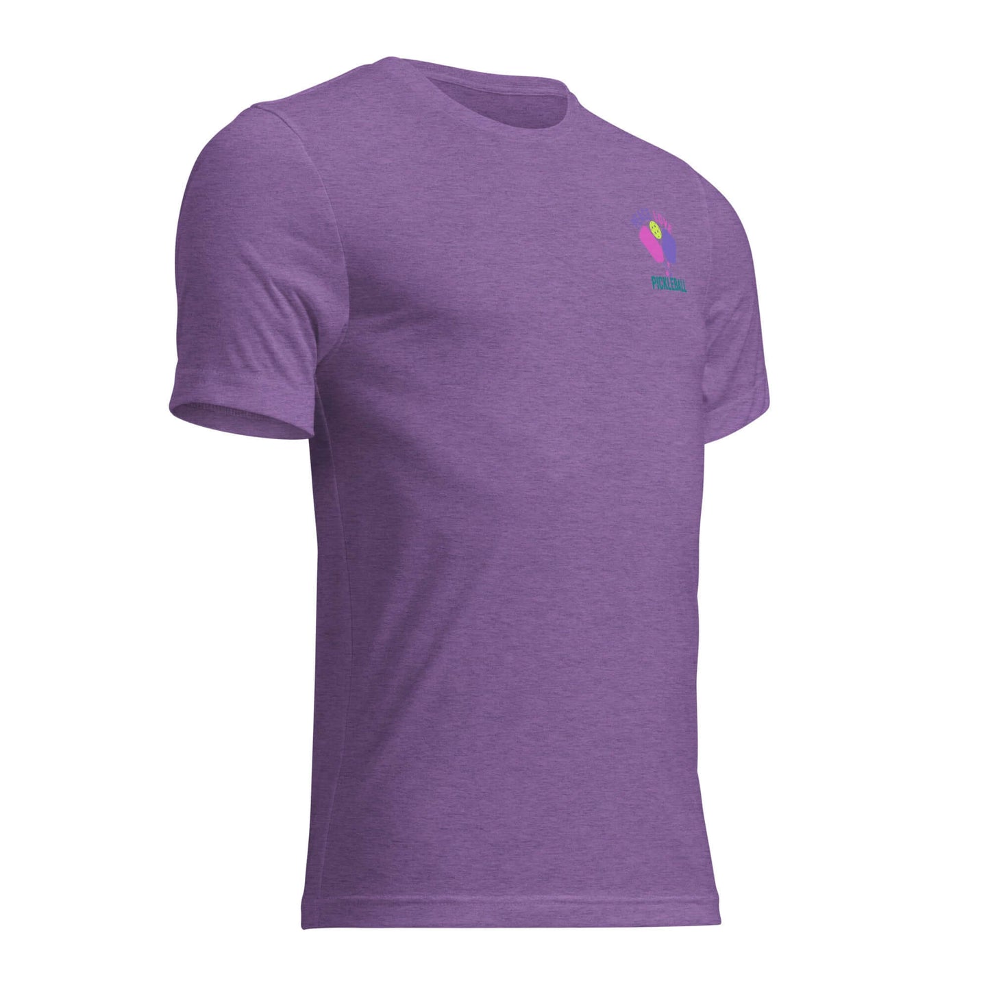 Women's purple Peace, Love, Pickleball short sleeve t-shirt in premium tri-blend fabric.
