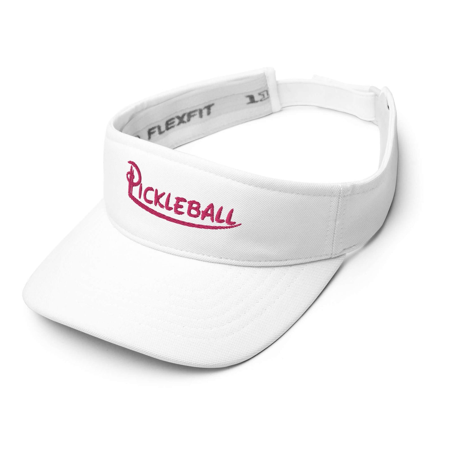 White Pickleball embroidered adjustable visor with low-profile design for comfort and style in sports activities.