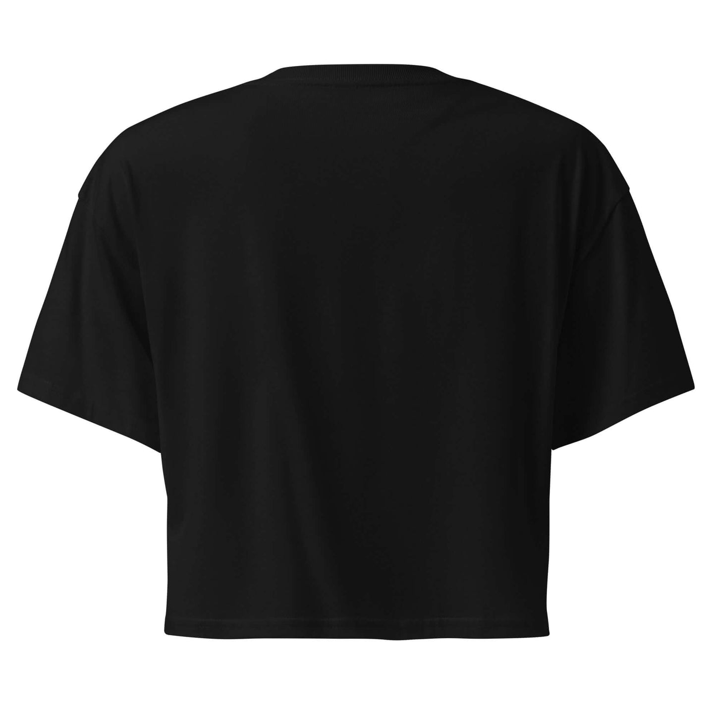 Back view of Women's Peace, Love, Pickleball Crop Top in black, showcasing its trendy and comfortable design.