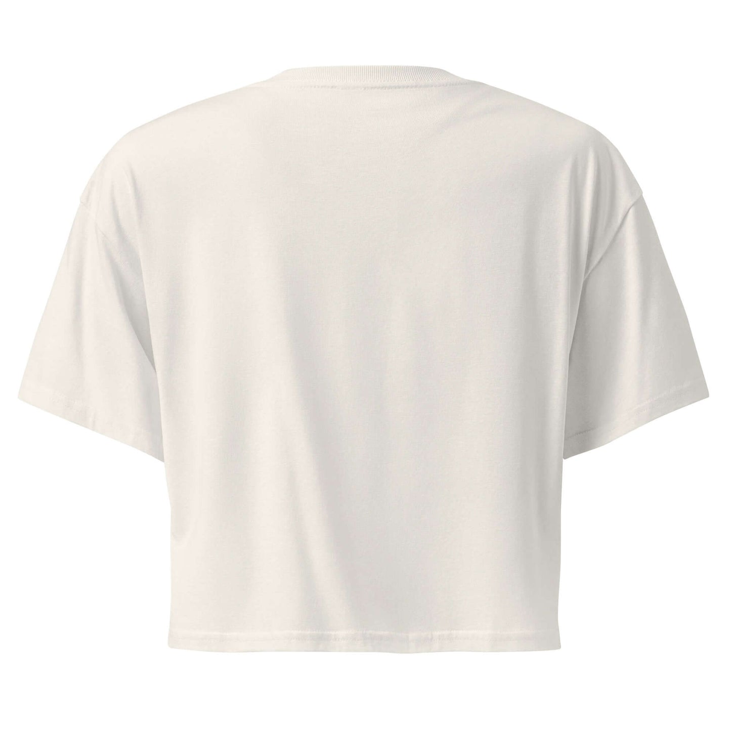 Back view of a Women's Peace, Love, Pickleball Crop Top in white, showcasing its trendy and comfortable design.