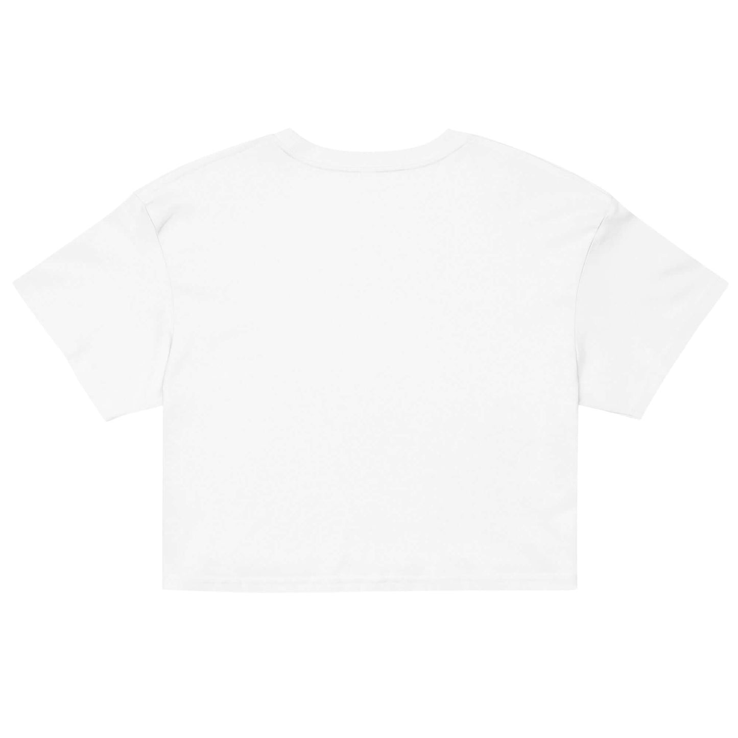 Back view of a Women's Peace, Love, Pickleball crop top in white fabric, perfect for stylish pickleball fans.