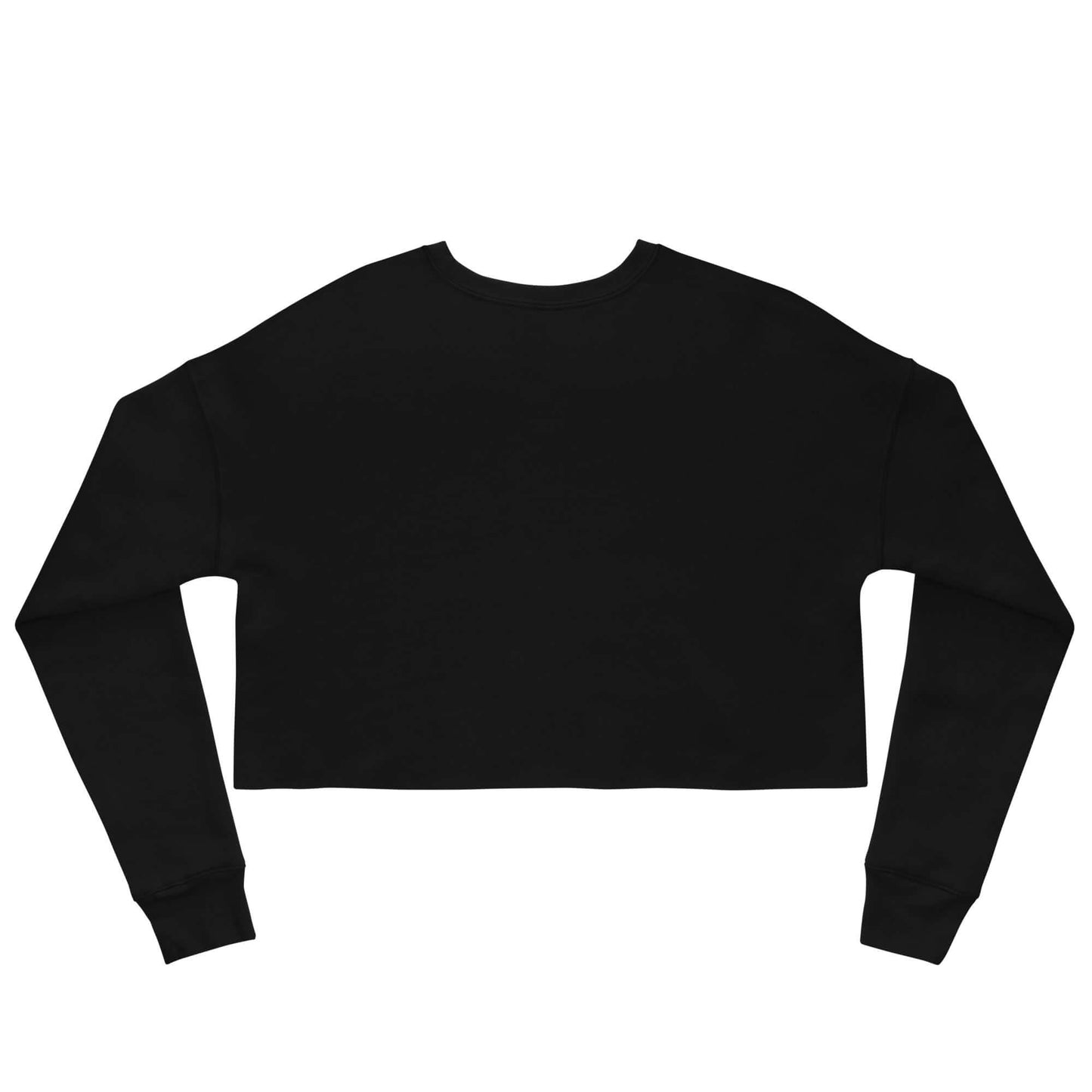 Black women's crop sweatshirt featuring long sleeves and a trendy design, perfect for casual wear.