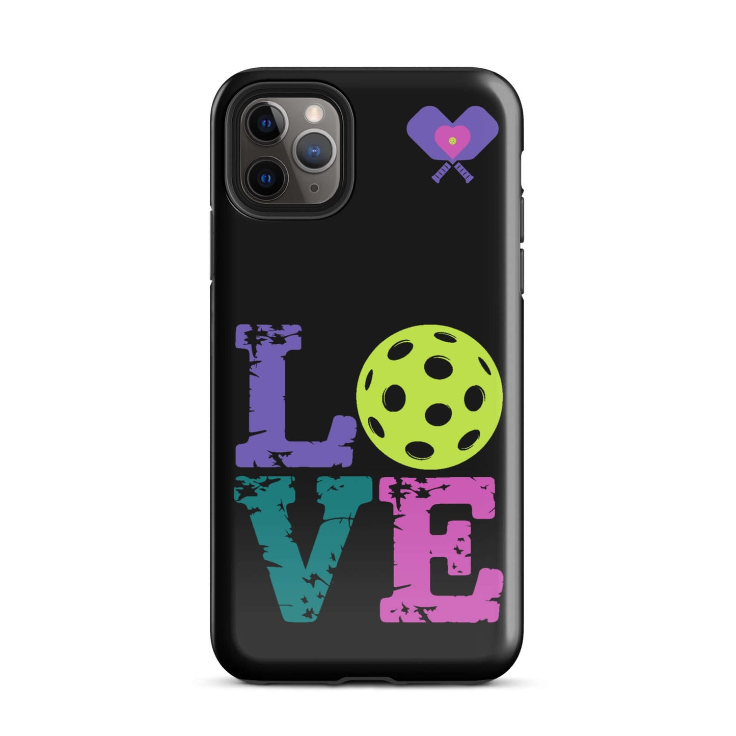 Women's LOVE Pickleball Tough Case for iPhone® with vibrant colors and pickleball design.