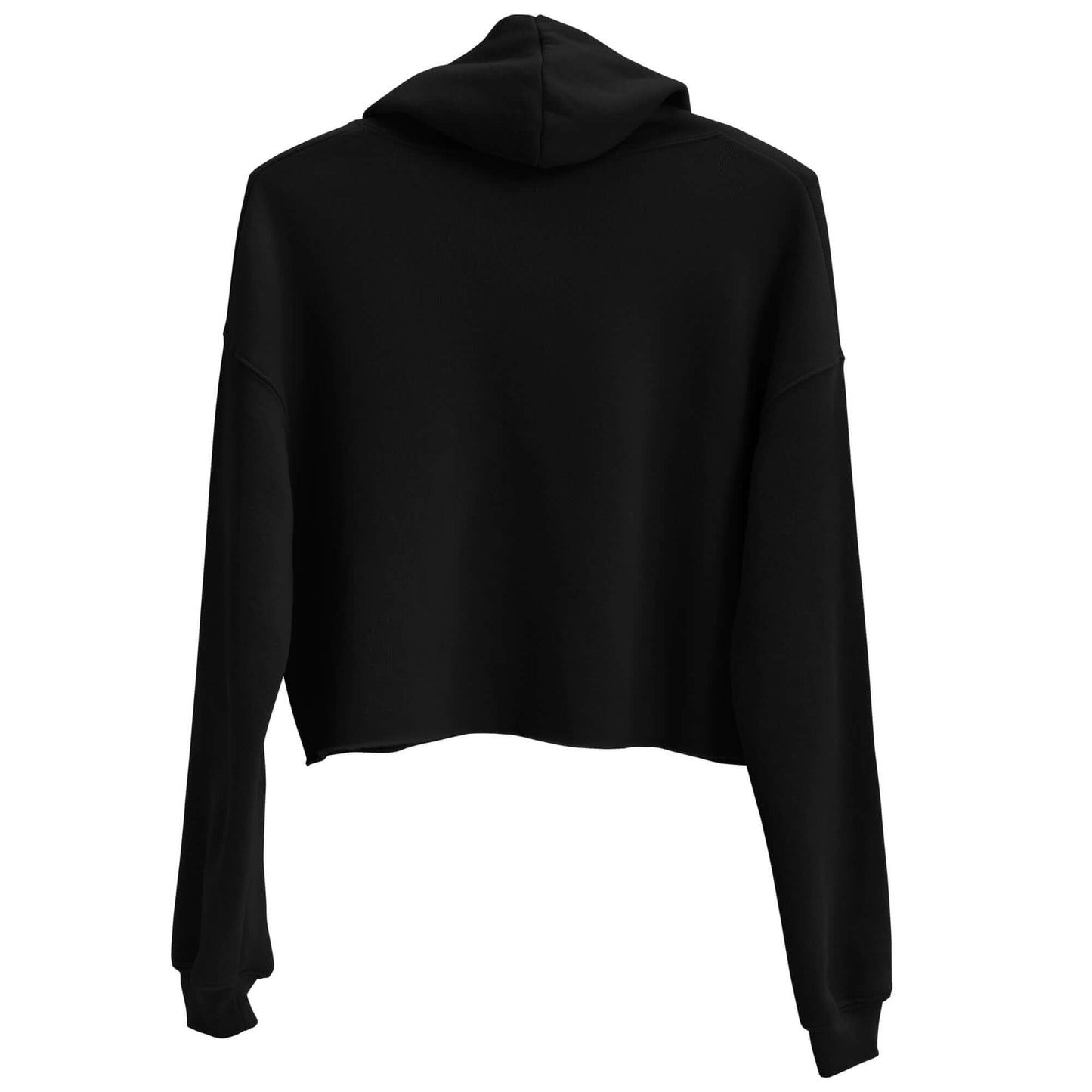 Back view of Women's Peace, Love, Pickleball Crop Hoodie in black, featuring a cropped fit and hood.