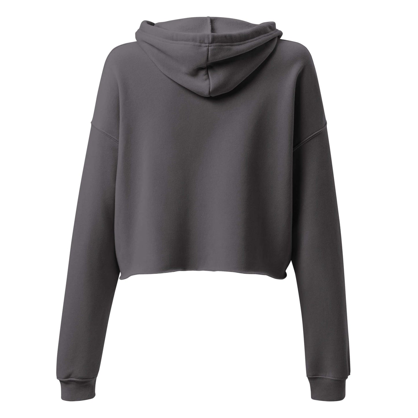 Back view of Women's Peace, Love, Pickleball Crop Hoodie in gray, showcasing its cropped fit and hood.