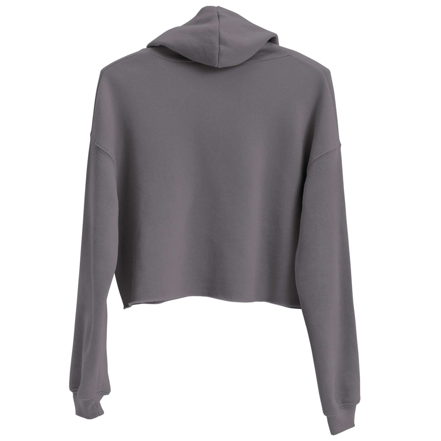 Back view of Women's Peace, Love, Pickleball Crop Hoodie in gray, showcasing its trendy cropped fit and hood.