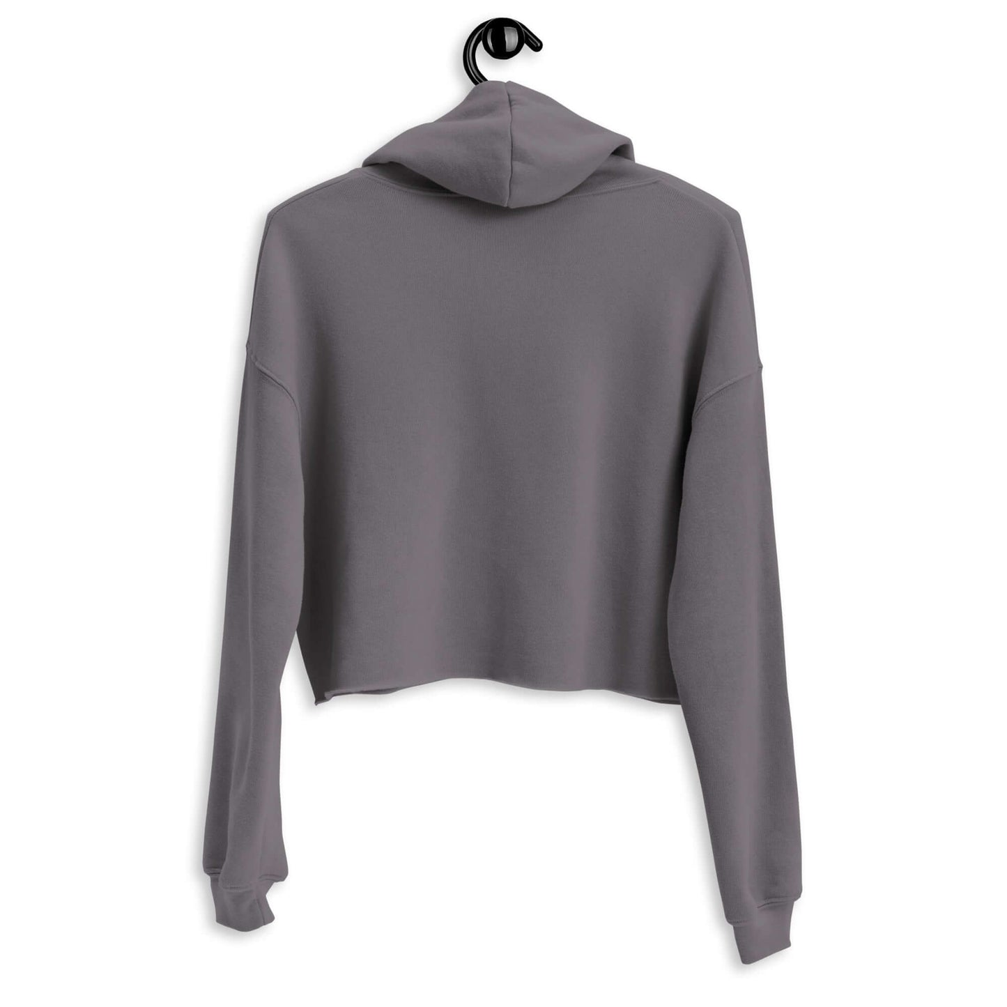 Back view of Women's Peace, Love, Pickleball Crop Hoodie in gray, featuring a cropped fit and hood.