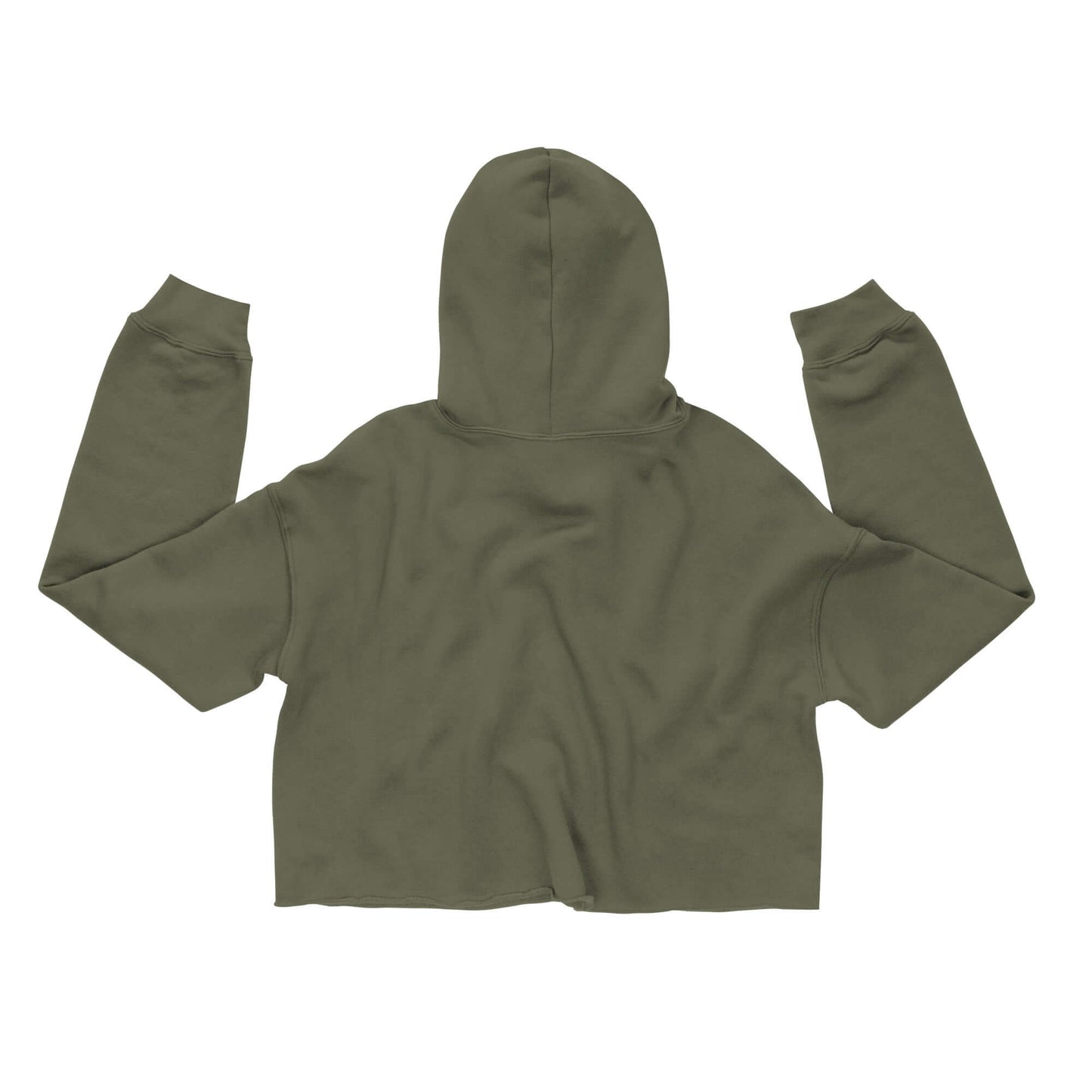 Back view of Women's Peace, Love, Pickleball Crop Hoodie in olive green, featuring a cropped fit and hood.