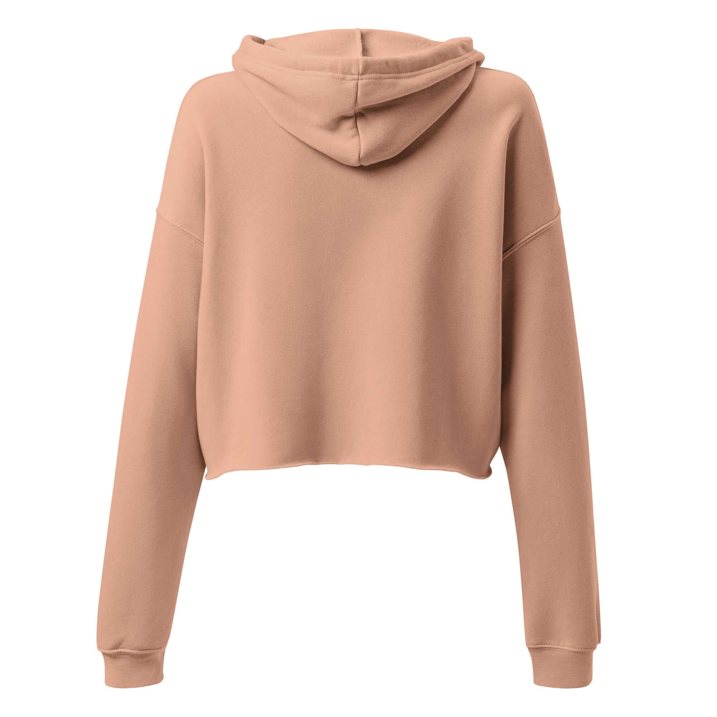 Back view of Women's Peace, Love, Pickleball Crop Hoodie in light brown, showcasing cropped fit and hood.