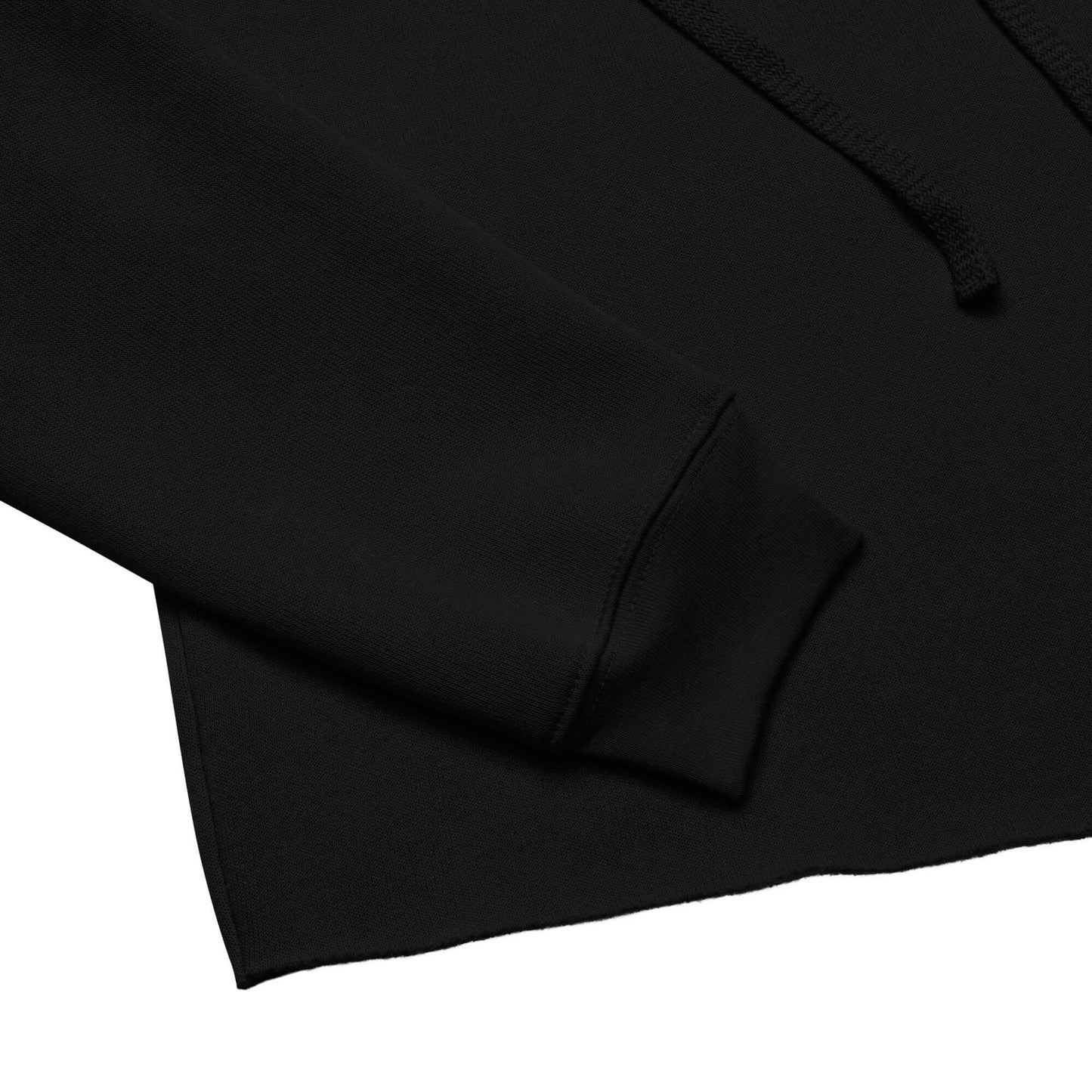 Close-up of the Women's Peace, Love, Pickleball Crop Hoodie showcasing the black fabric and raw hem details.