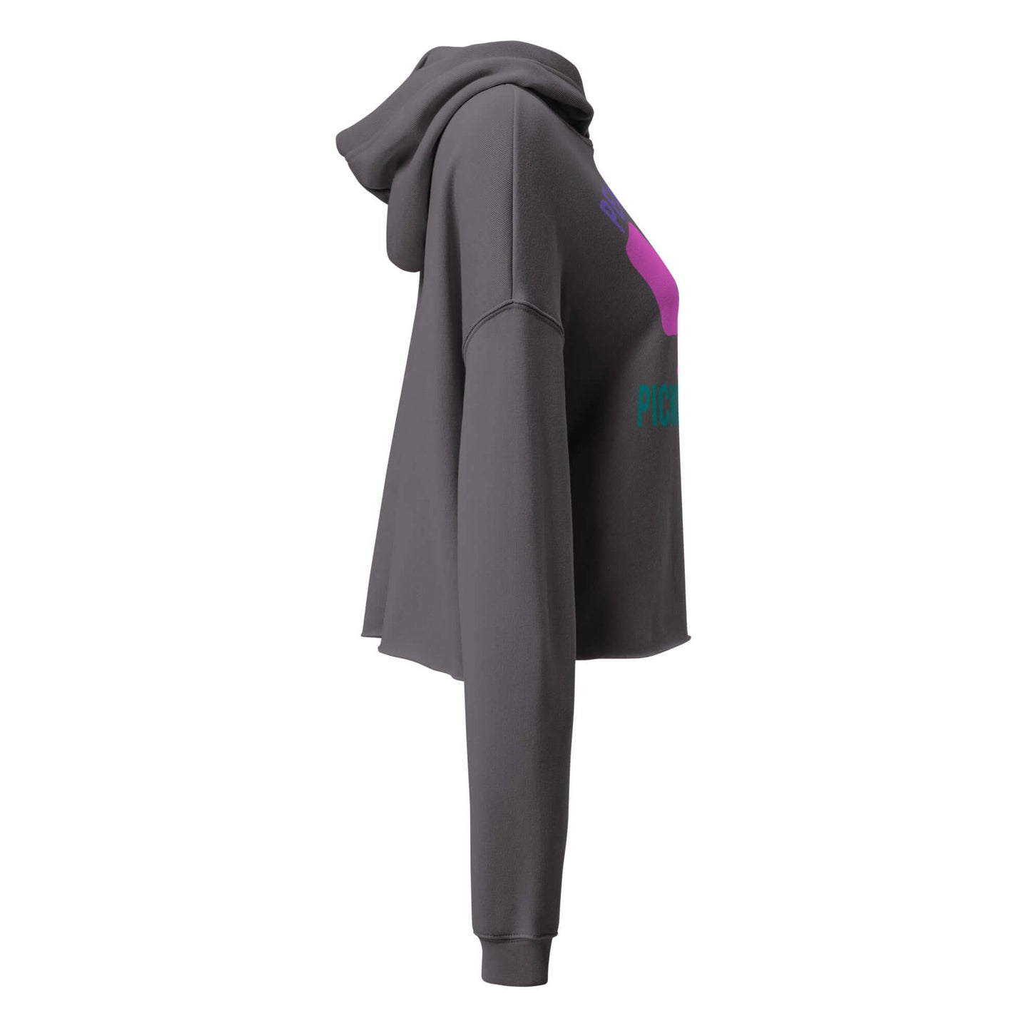 Side view of Women's Peace, Love, Pickleball Crop Hoodie, stylish and trendy for pickleball players.