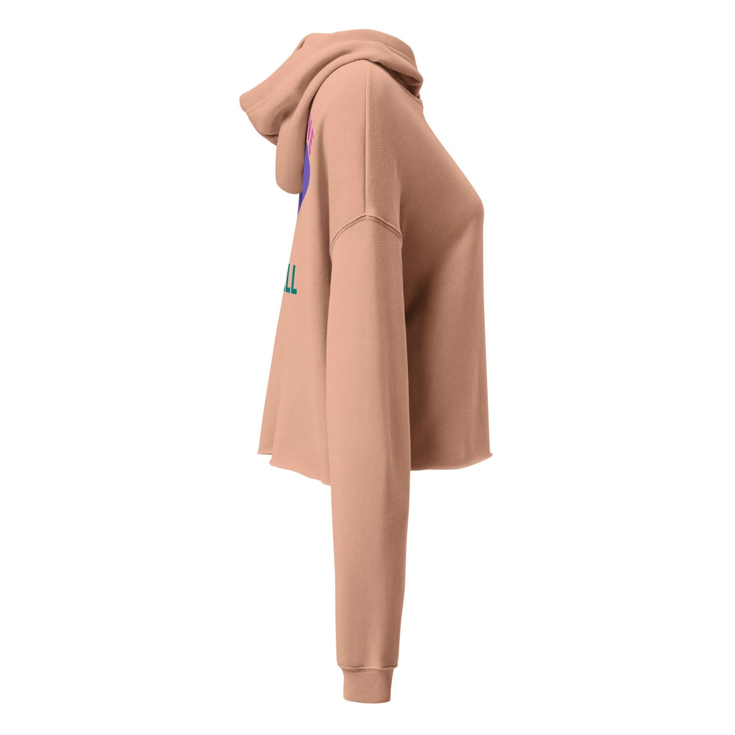 Side view of Women's Peace, Love, Pickleball Crop Hoodie in light brown, featuring a cropped fit and hoodie design.