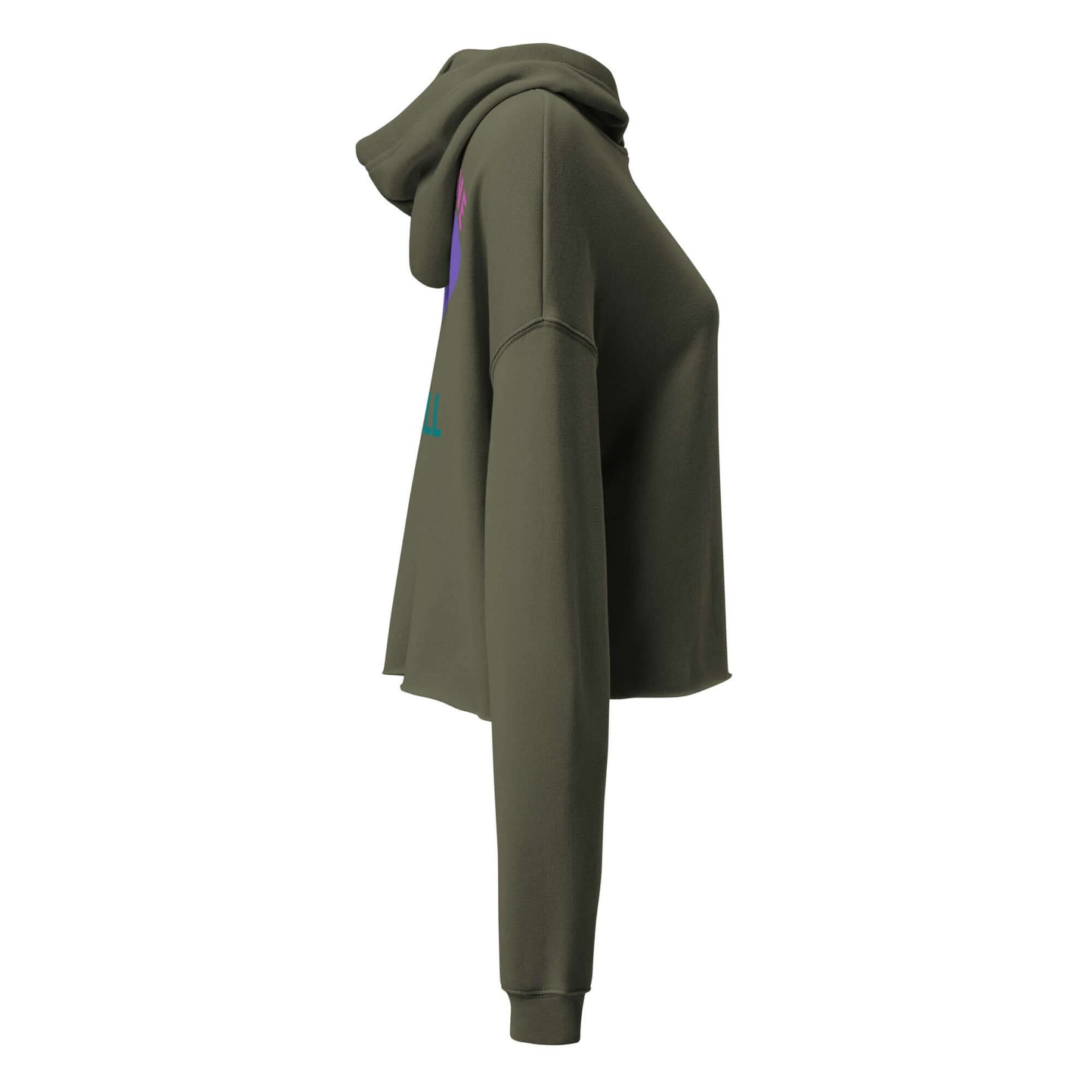 Women's cropped olive hoodie with peace love pickleball design, perfect for sporty style on and off the court.