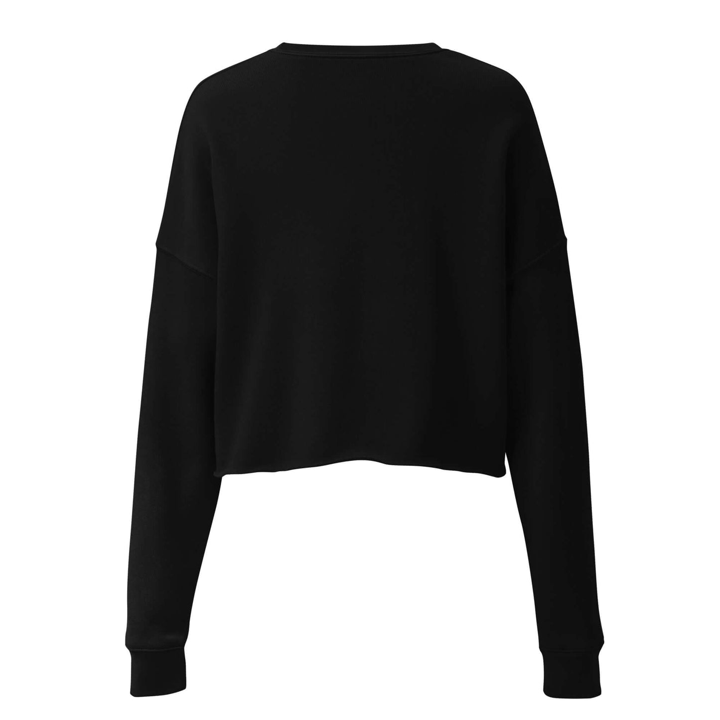 Back view of Women's Peace, Love, Pickleball Crop Sweatshirt in black, showcasing its trendy cropped design.