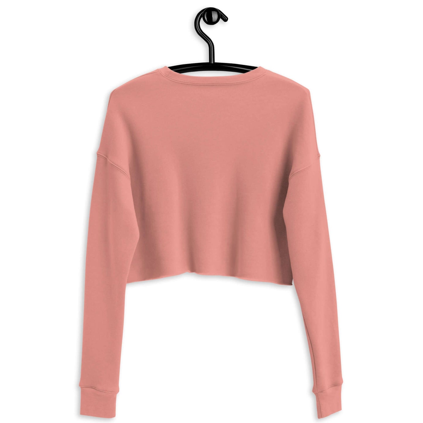 Back view of a women's pink crop sweatshirt on a hanger, perfect for pickleball and casual wear.