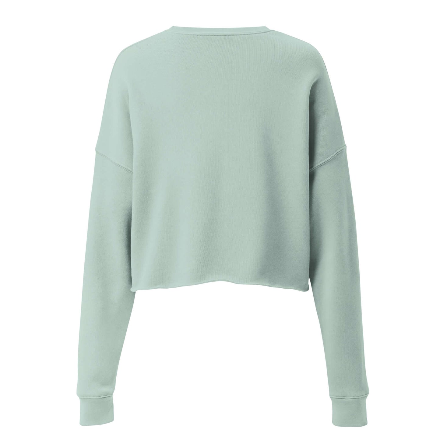 Back view of Women's Peace, Love, Pickleball Crop Sweatshirt in light green, showcasing its trendy design and cozy fit.