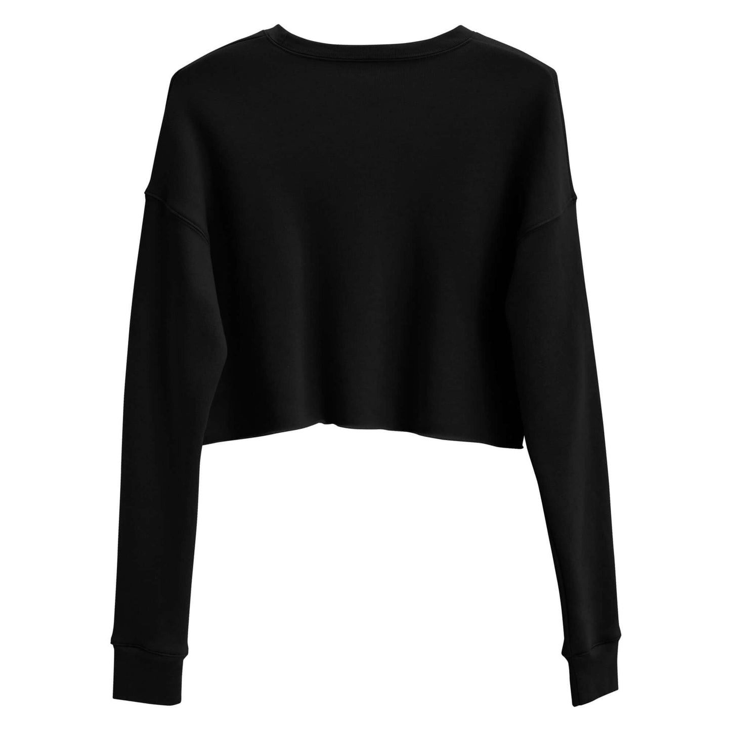 Rear view of black Women's Peace, Love, Pickleball Crop Sweatshirt, showcasing its stylish cropped design and cozy fit.