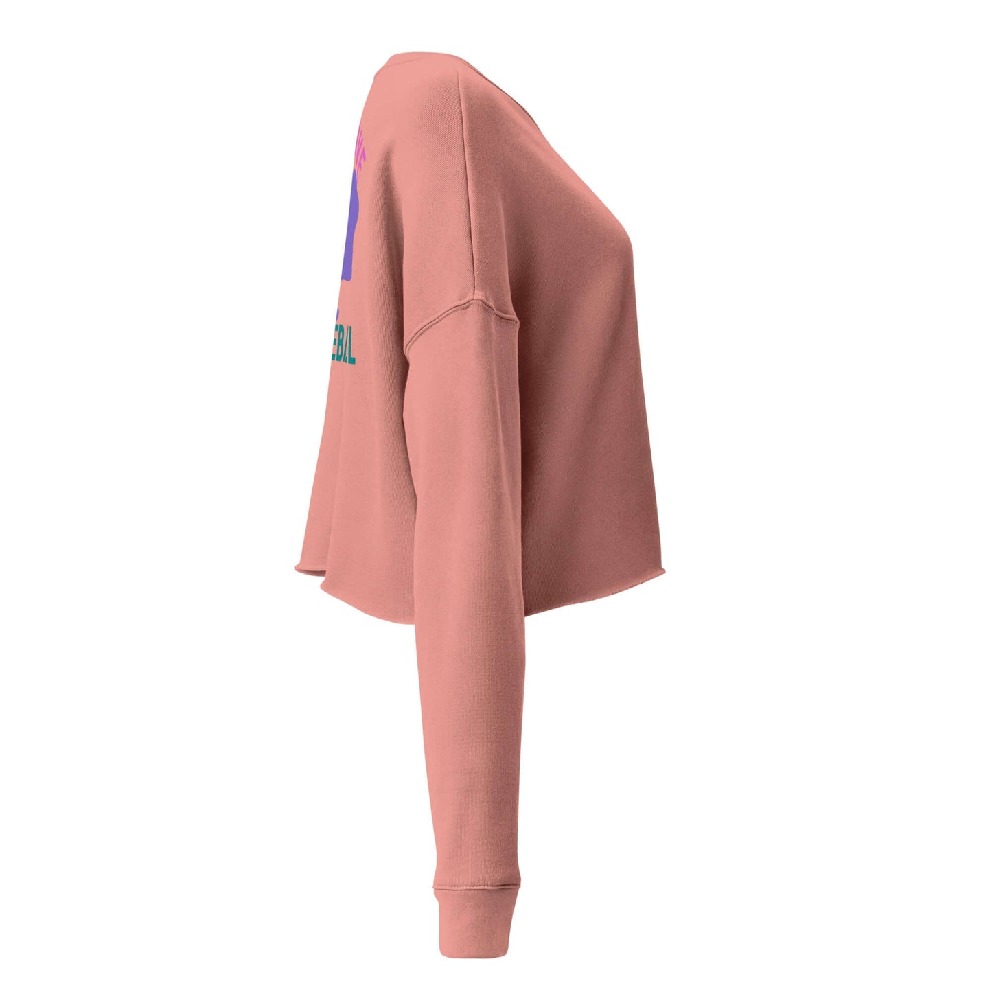 Women's Peace, Love, Pickleball Crop Sweatshirt in dusty pink, side view showcasing trendy design and comfortable fit.