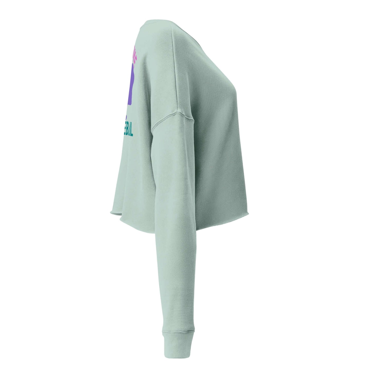 Side view of Women's Peace, Love, Pickleball Crop Sweatshirt in green, ideal for trendy pickleball fans.
