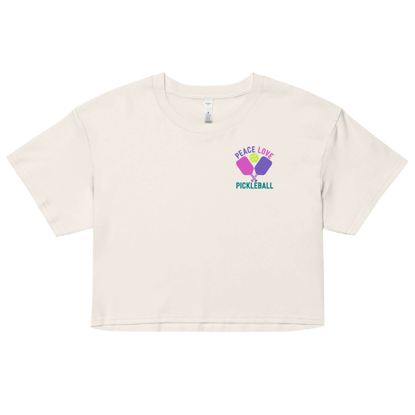 Women's Peace, Love, Pickleball Crop Top, stylish and comfortable, perfect for on and off the court.