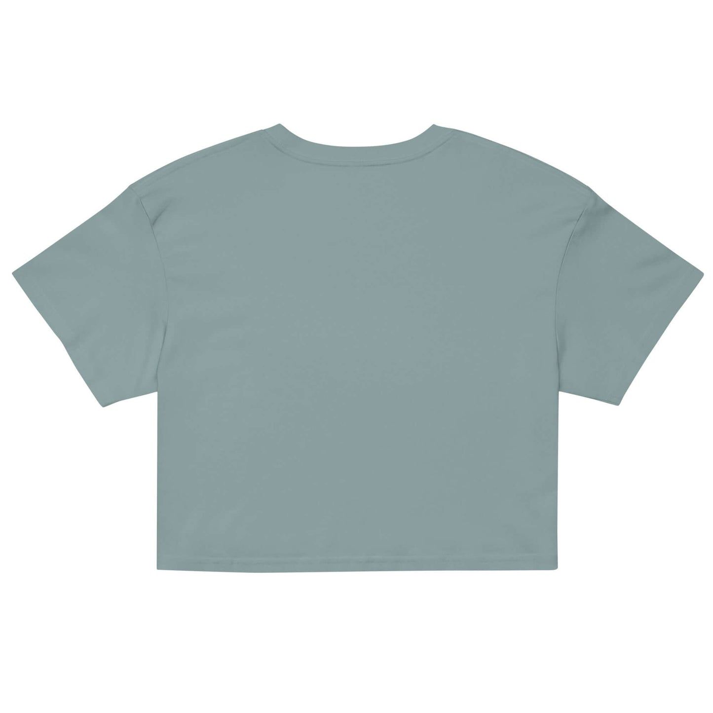 Back view of Women's Peace, Love, Pickleball Crop Top in soft teal color, perfect for stylish comfort on or off the court.