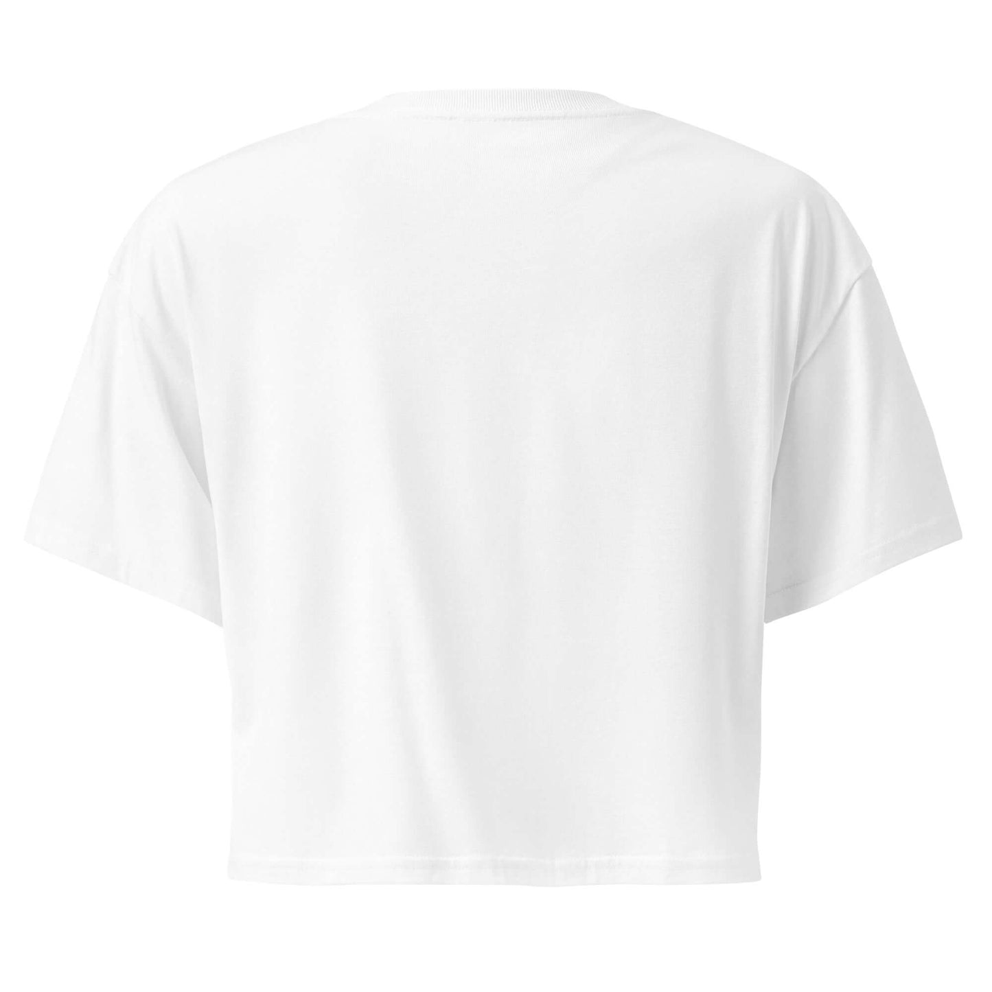 Back view of Women's Peace, Love, Pickleball Crop Top in white color.