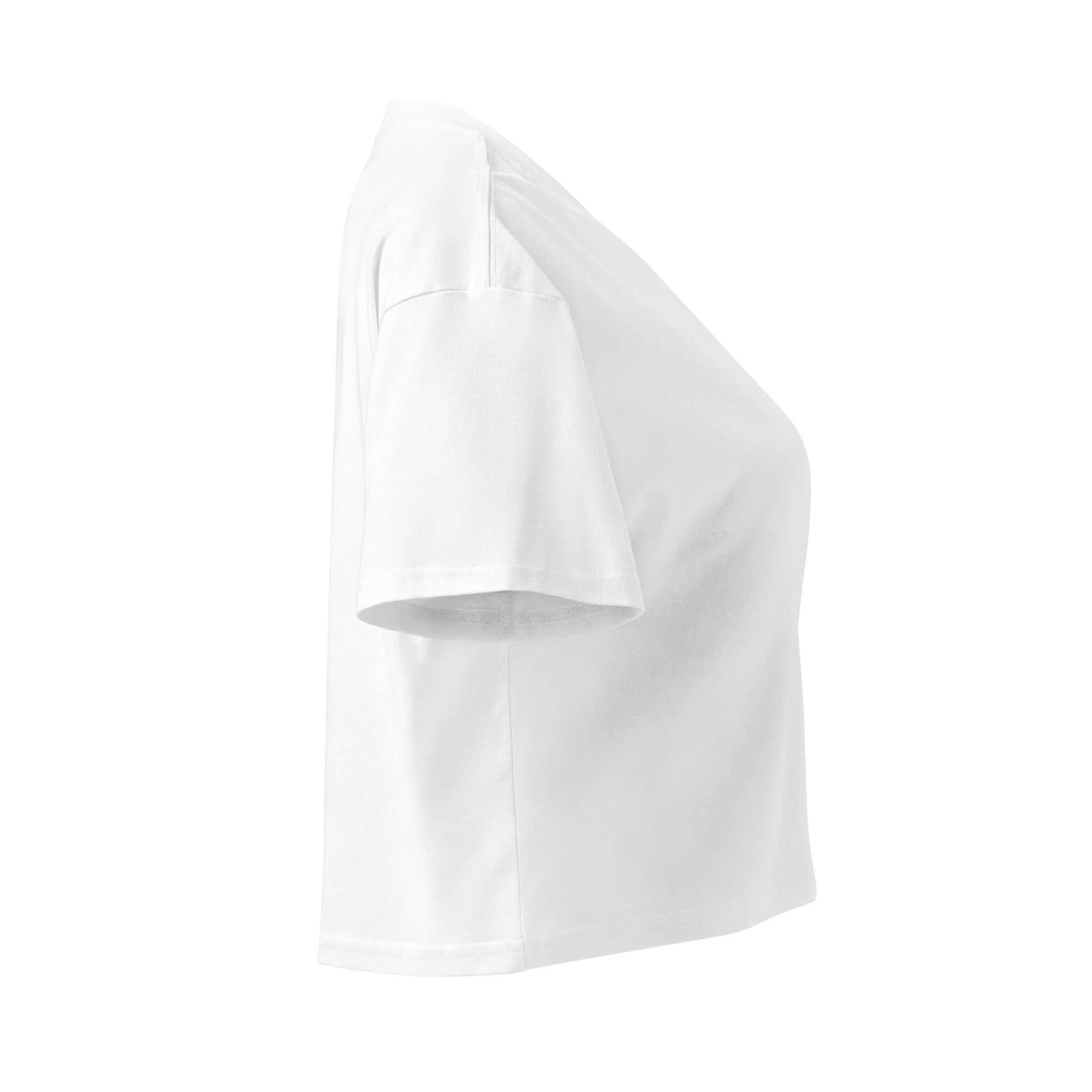 Side view of Women's Peace, Love, Pickleball Crop Top in white, ideal for sporty and casual wear.