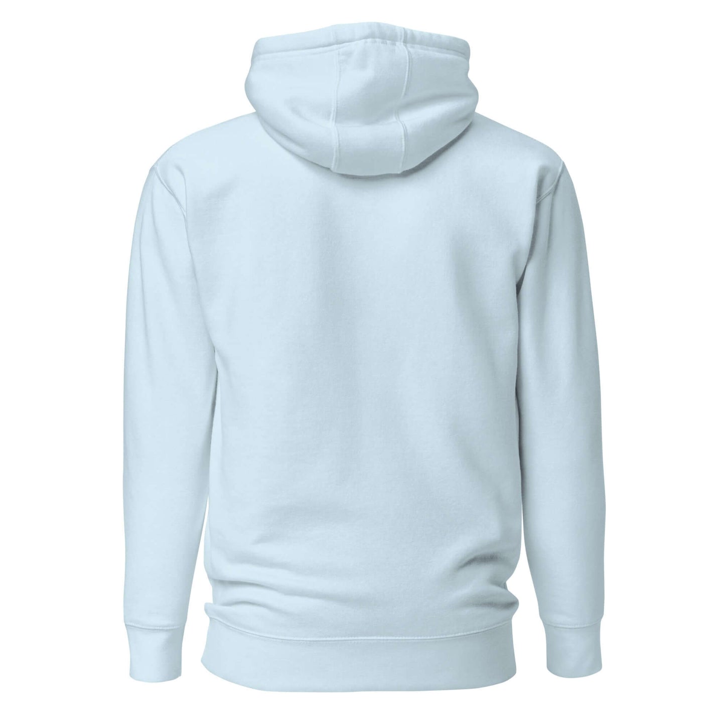 Back view of Women's Peace, Love, Pickleball Hoodie in soft light blue color, showcasing its cozy design.