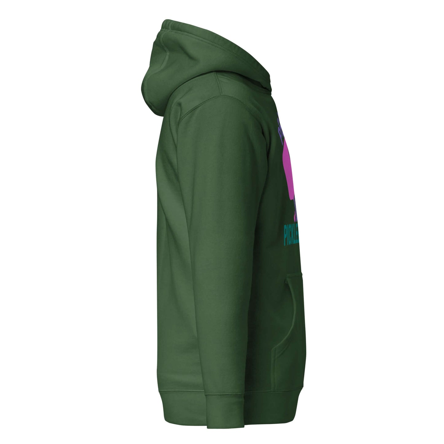 Side view of Women's Peace, Love, Pickleball Hoodie in green, stylish and cozy for sports and casual wear.