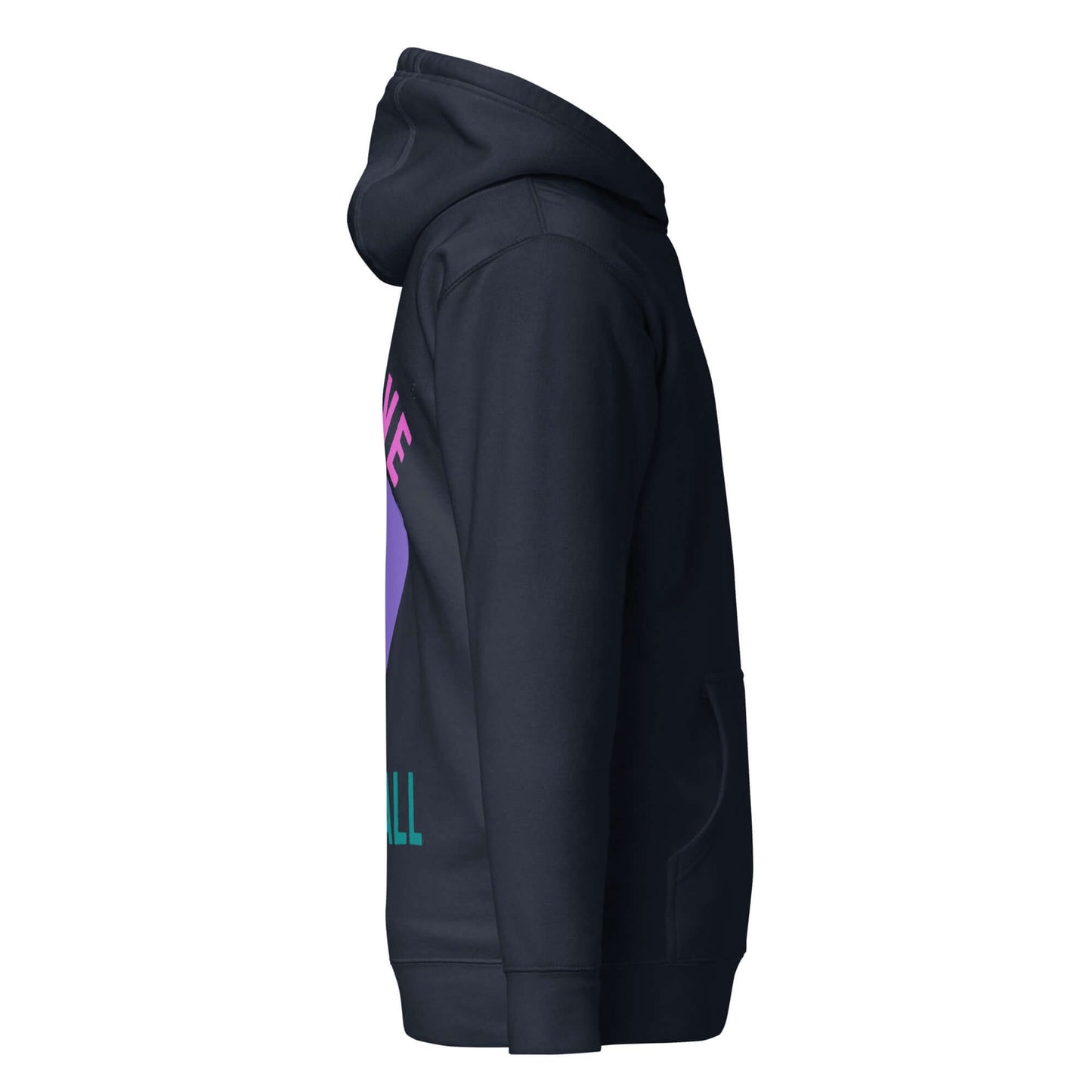 Side view of Women’s Peace, Love, Pickleball Hoodie in dark color, perfect for pickleball lovers.