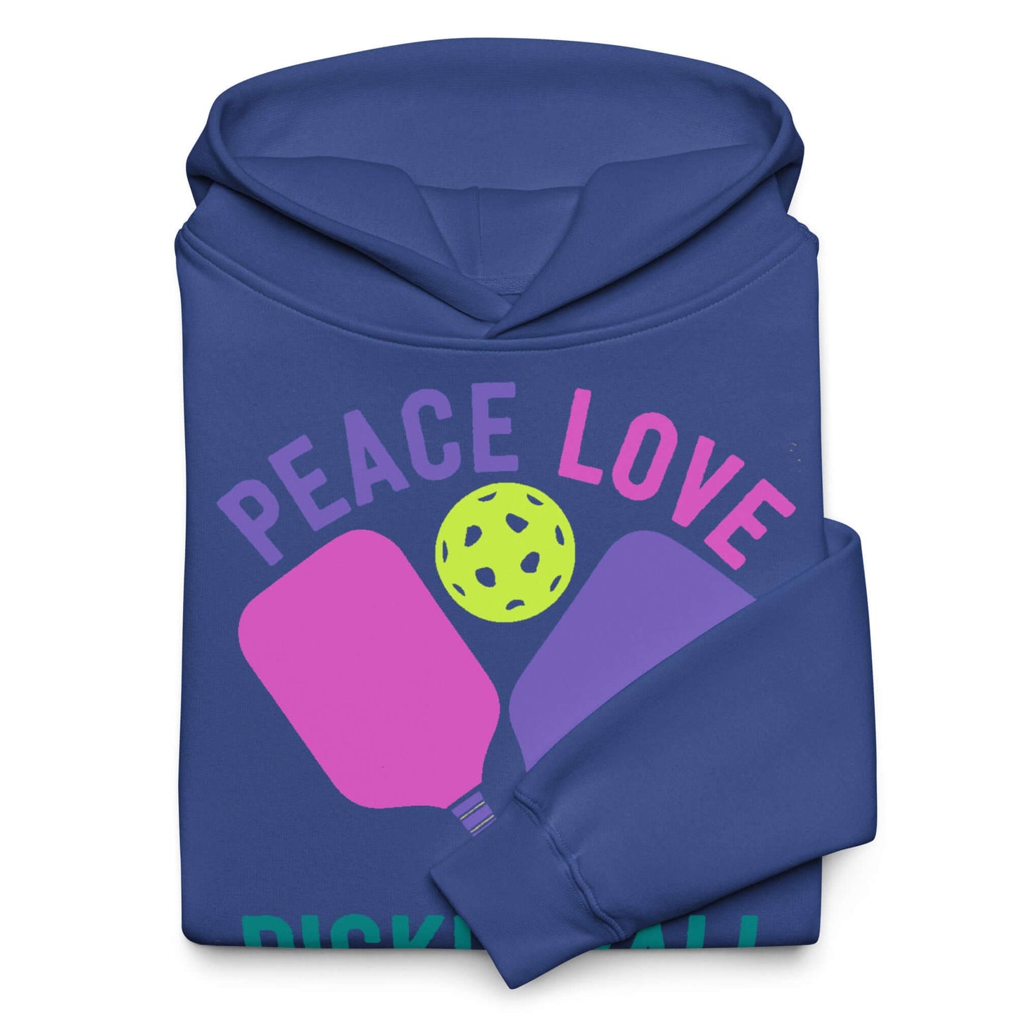 Women's oversized hoodie with 'Peace Love Pickleball' graphic, perfect for pickleball fans and casual wear.