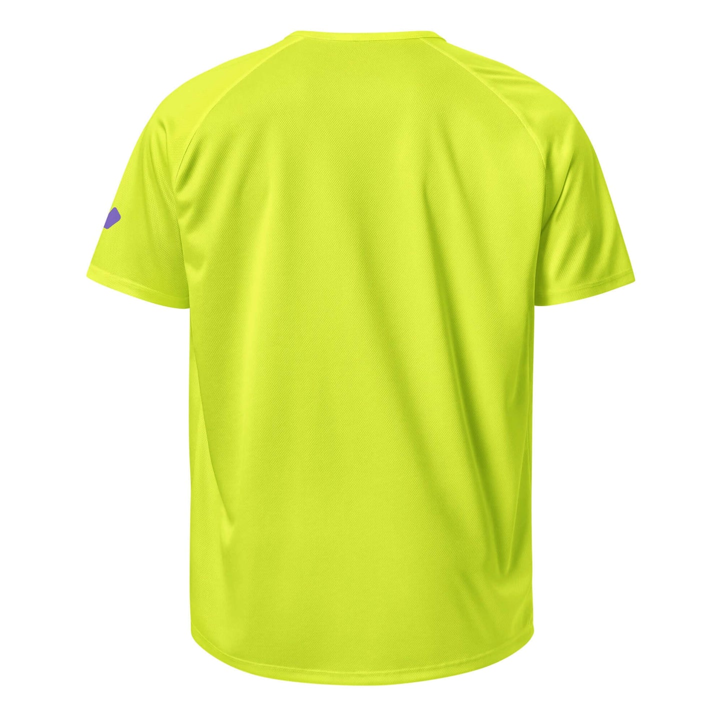 Back view of Women's Peace, Love, Pickleball Performance Shirt in bright yellow, designed for comfort and style in sports.