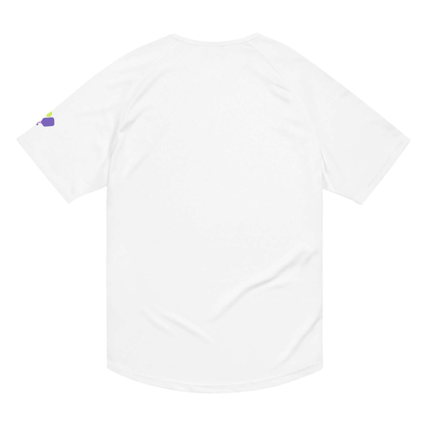 Back view of Women's Peace, Love, Pickleball Performance Shirt in white, showcasing stylish design for sports and casual wear.