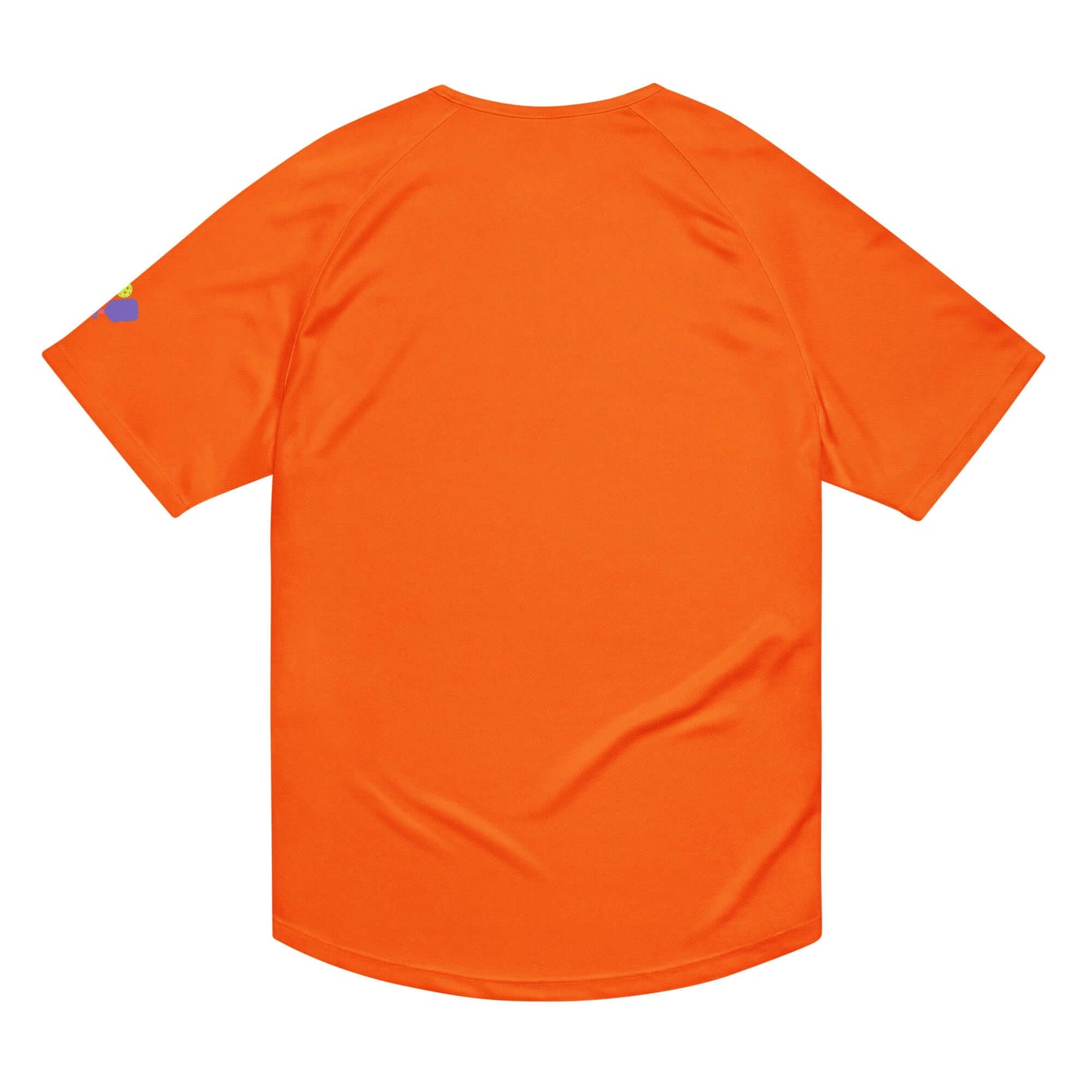 Back view of Women's Peace, Love, Pickleball performance shirt in vibrant orange color.