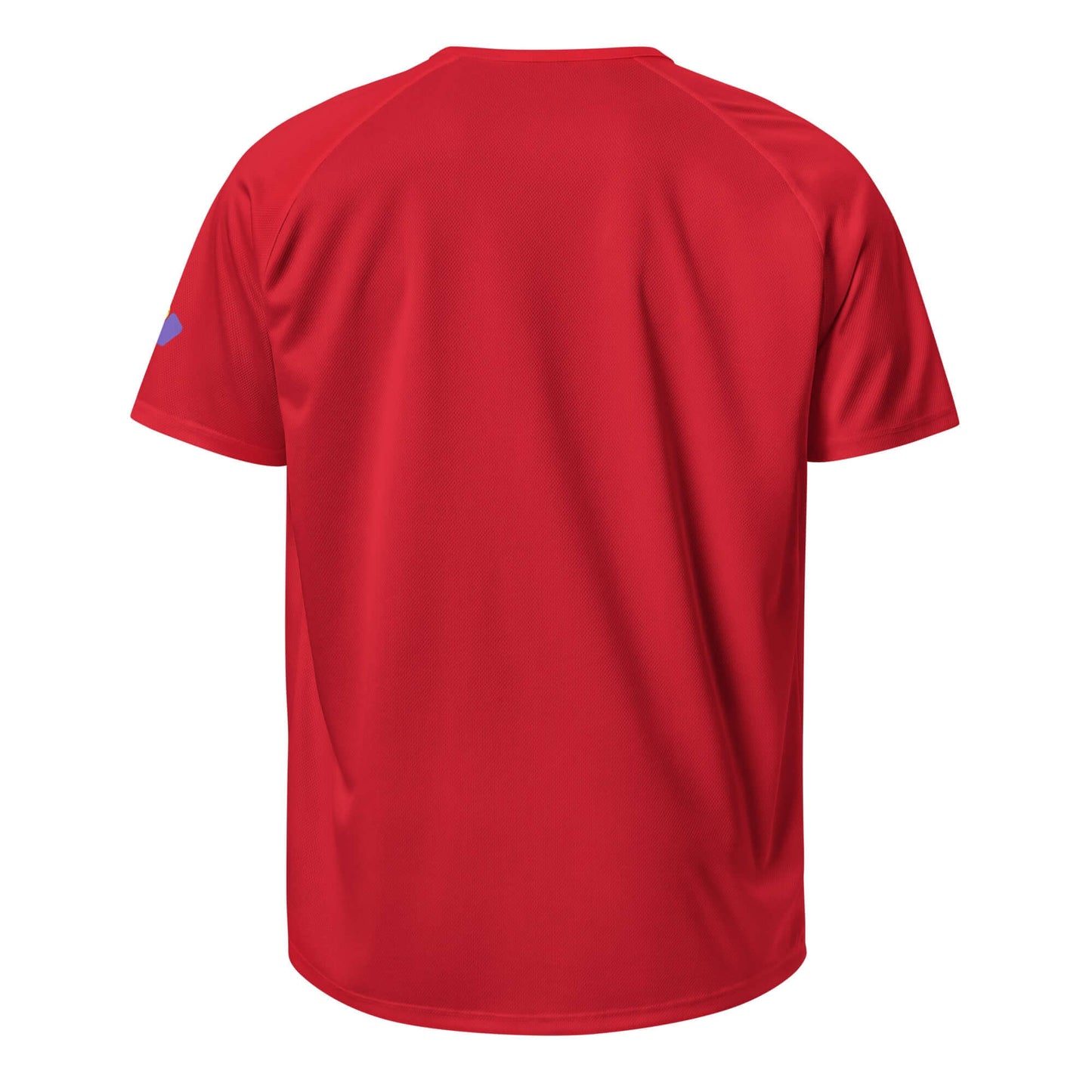 Back view of a women's red performance shirt designed for pickleball enthusiasts.
