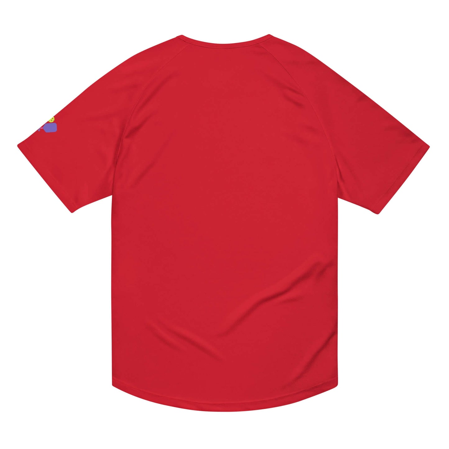 Back view of Women's Peace, Love, Pickleball Performance Shirt in red, featuring sleek design for pickleball enthusiasts.