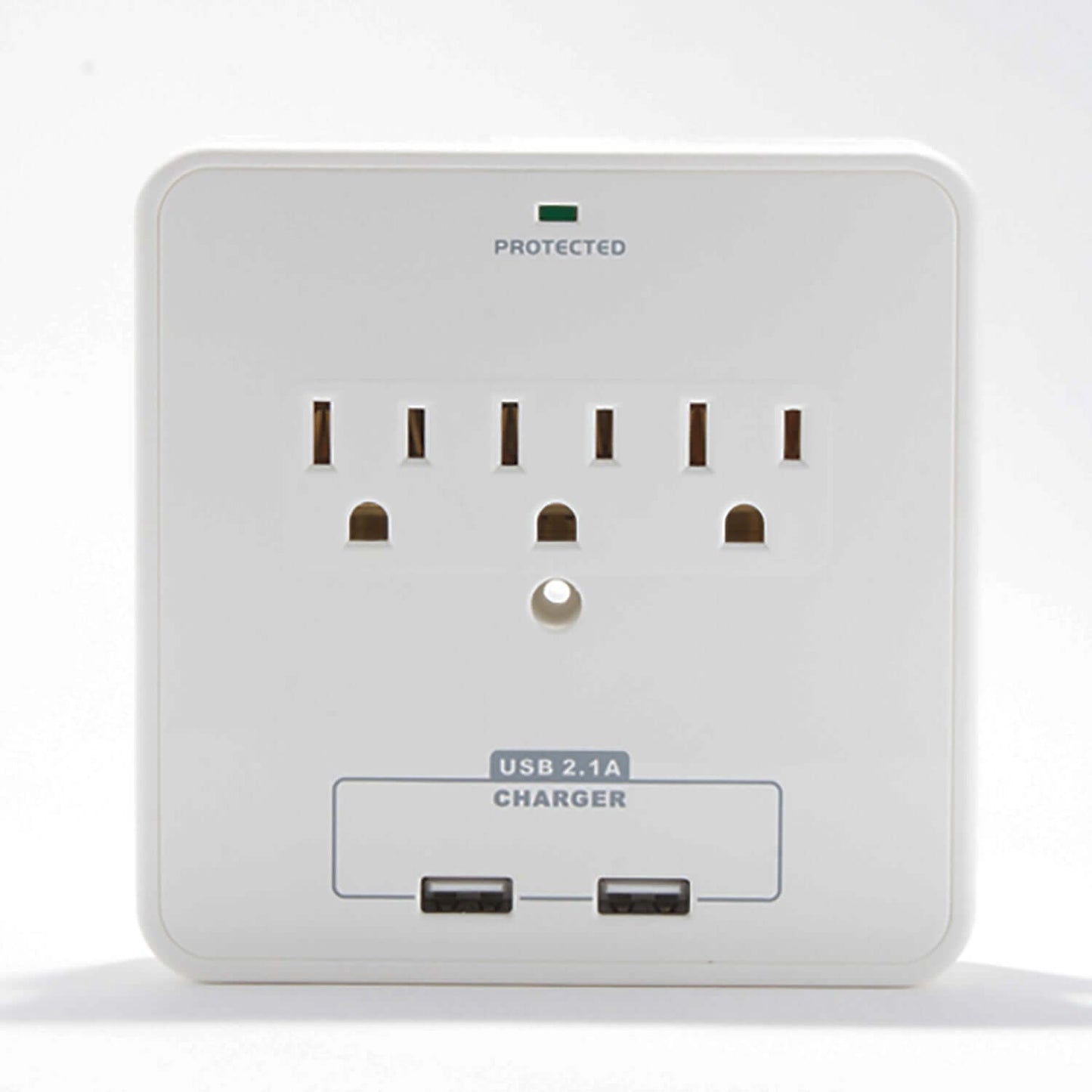 Compact 2.1A power station with three outlets and two USB ports for charging multiple devices, by RND Power Solutions.