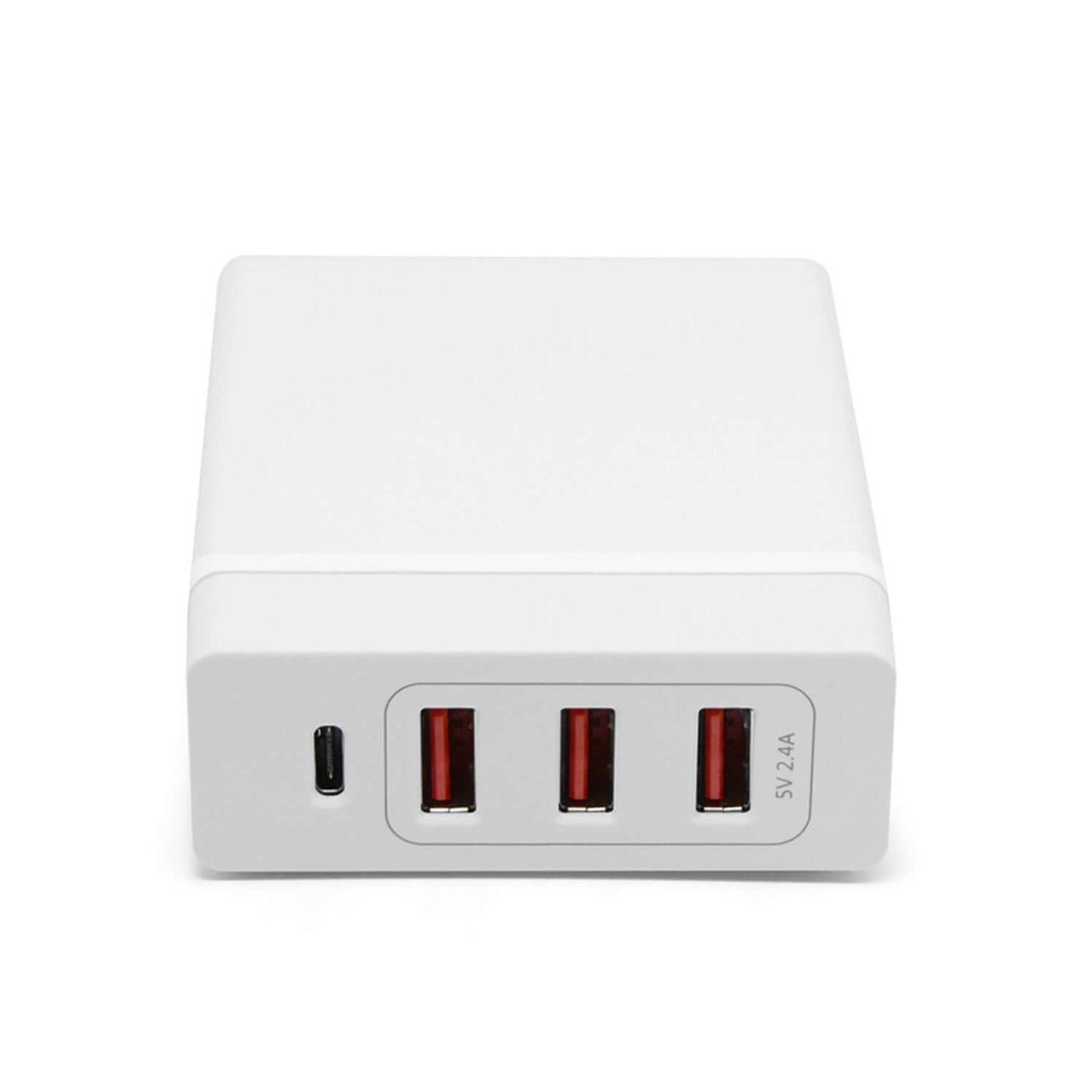 72W charging station with Type-C and three USB ports for cell phones and tablets, featuring multi-device safety protection.