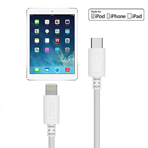 Apple Lightning to USB-C cable with iPad, MFi certified for iPhone, iPod, iPad charging and syncing, RND Power Solutions 6ft cable.