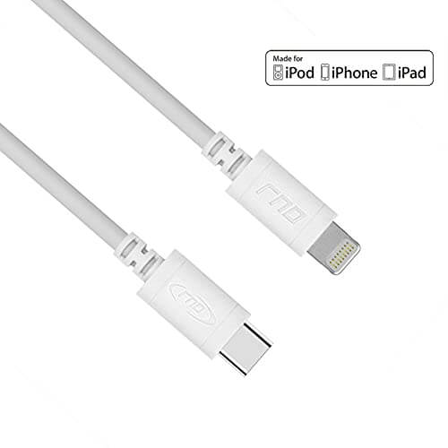 Apple Lightning to USB-C Cable 6ft by RND Power Solutions, Apple Certified MFi for iPhone, iPad, iPod, white cable for charging and syncing.