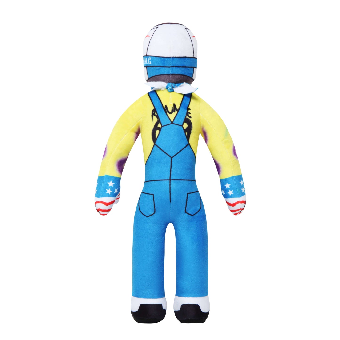Lil Ronnie Plush toy dressed in colorful overalls and helmet, showcasing a playful design perfect for adventurous playtimes.