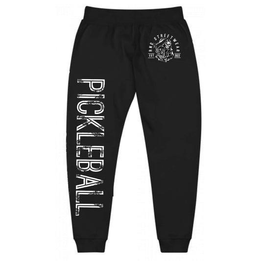 Black pickleball joggers by RND Streetwear, featuring durable cotton-polyester fabric, perfect for staying comfy on and off the court.