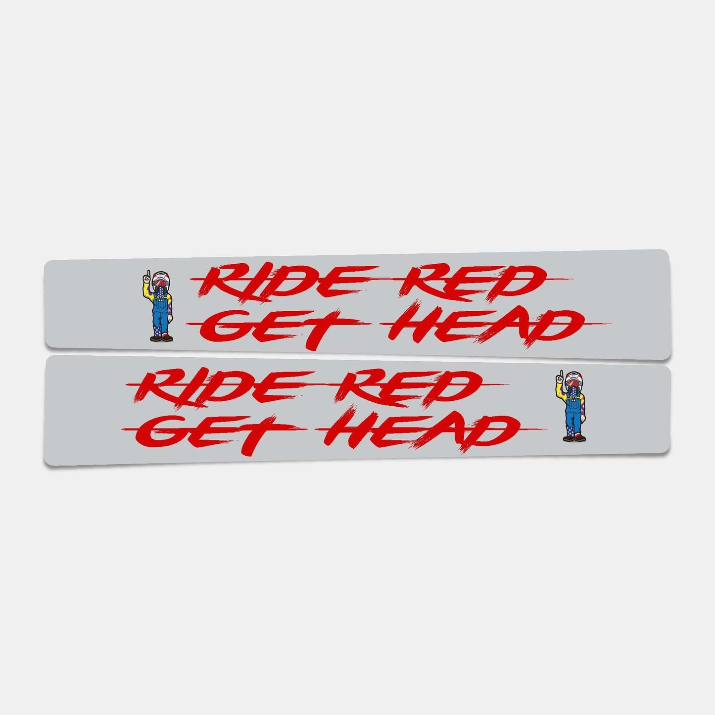 "Ride Red Get Head swingarm decals, universal fit for big bikes, 15 inches, enhances performance by adding 6 or 9HP"