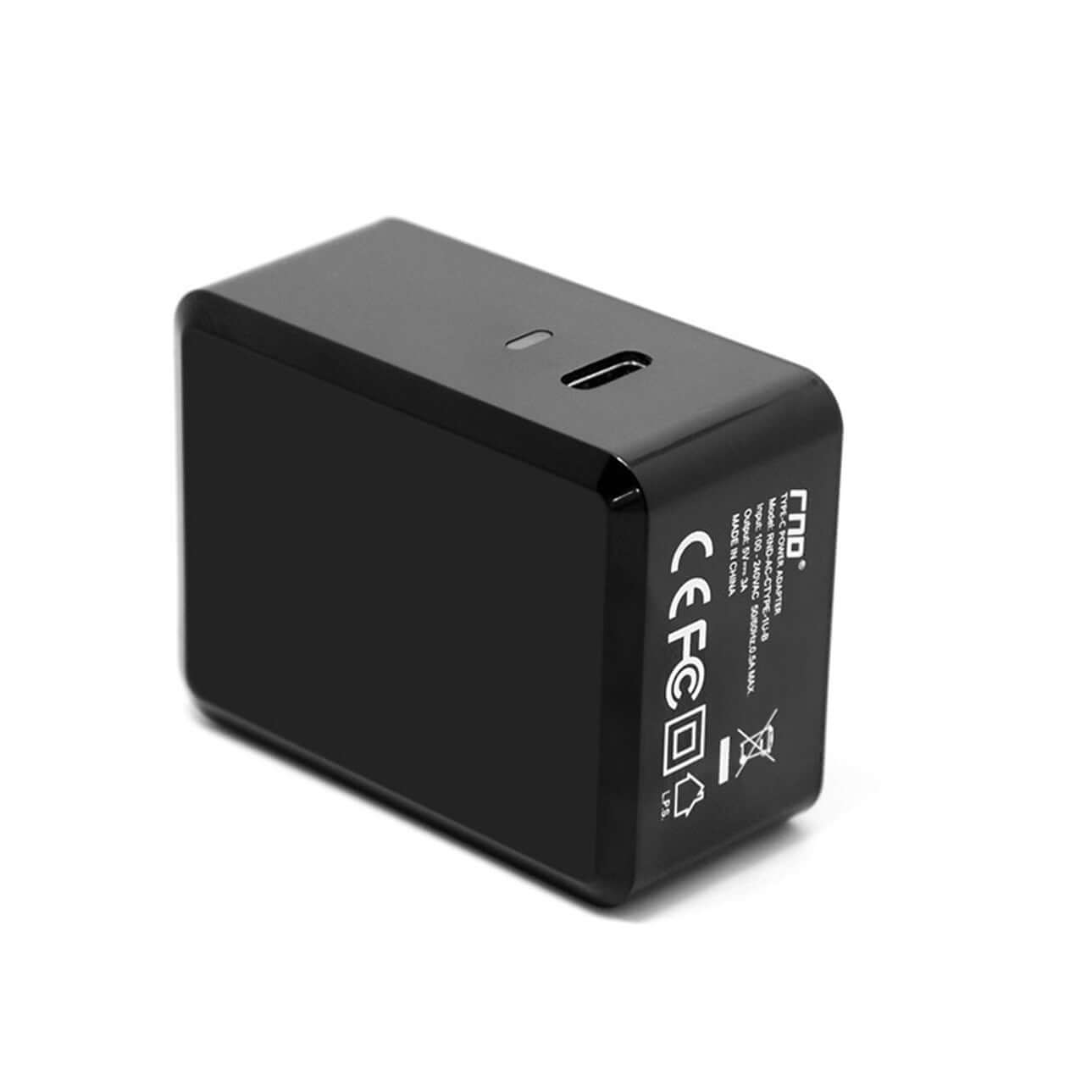 RND Power Solutions USB-C 3A AC Charger with Type-C port, compact design for fast charging mobile phones and tablets.