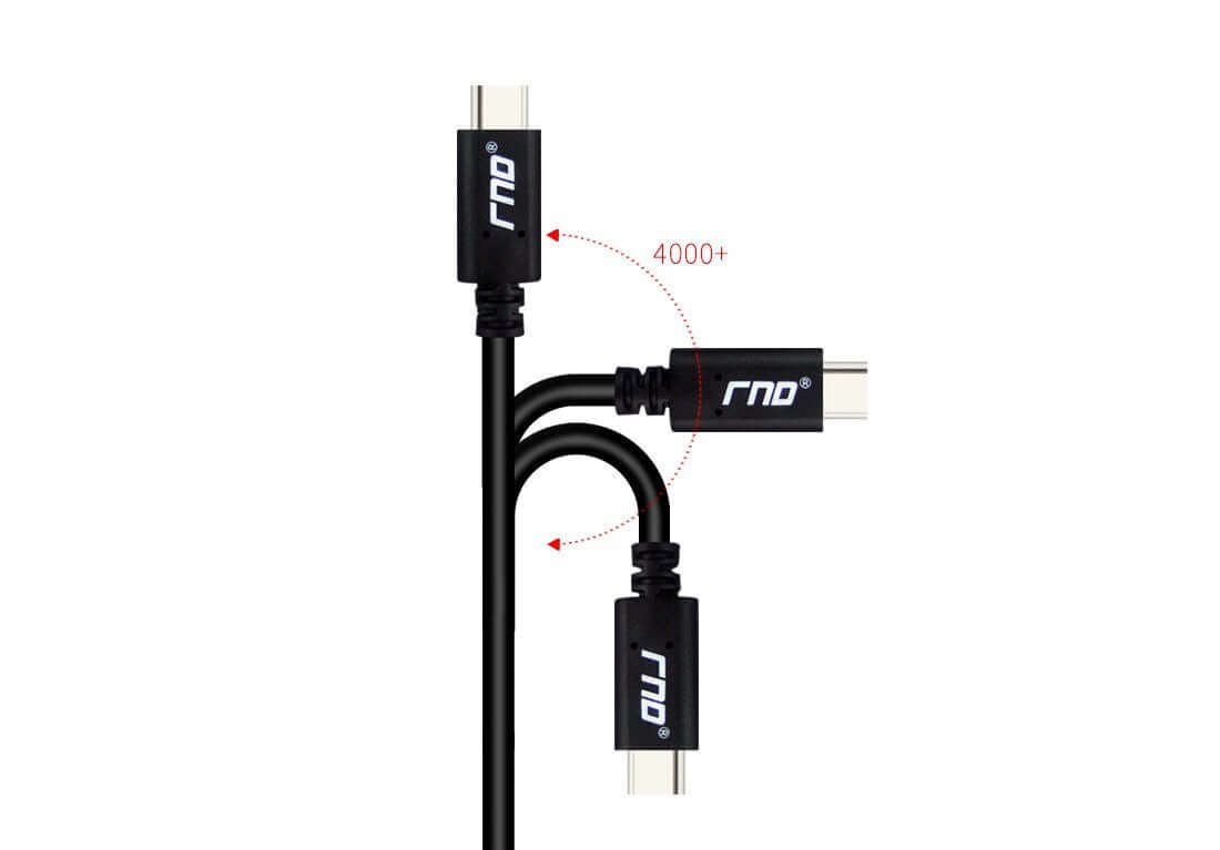 RND USB-C to USB-A cable showcasing flexible design and durability for fast charging and data transfer.