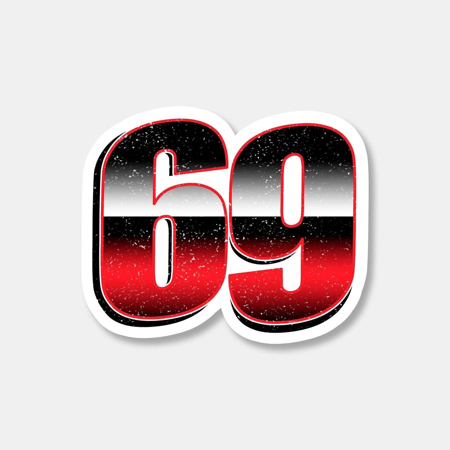 RonnieMac 69 sticker with red, black, and white gradient design, part of the Classic 5 Pack Sticker Bundle.
