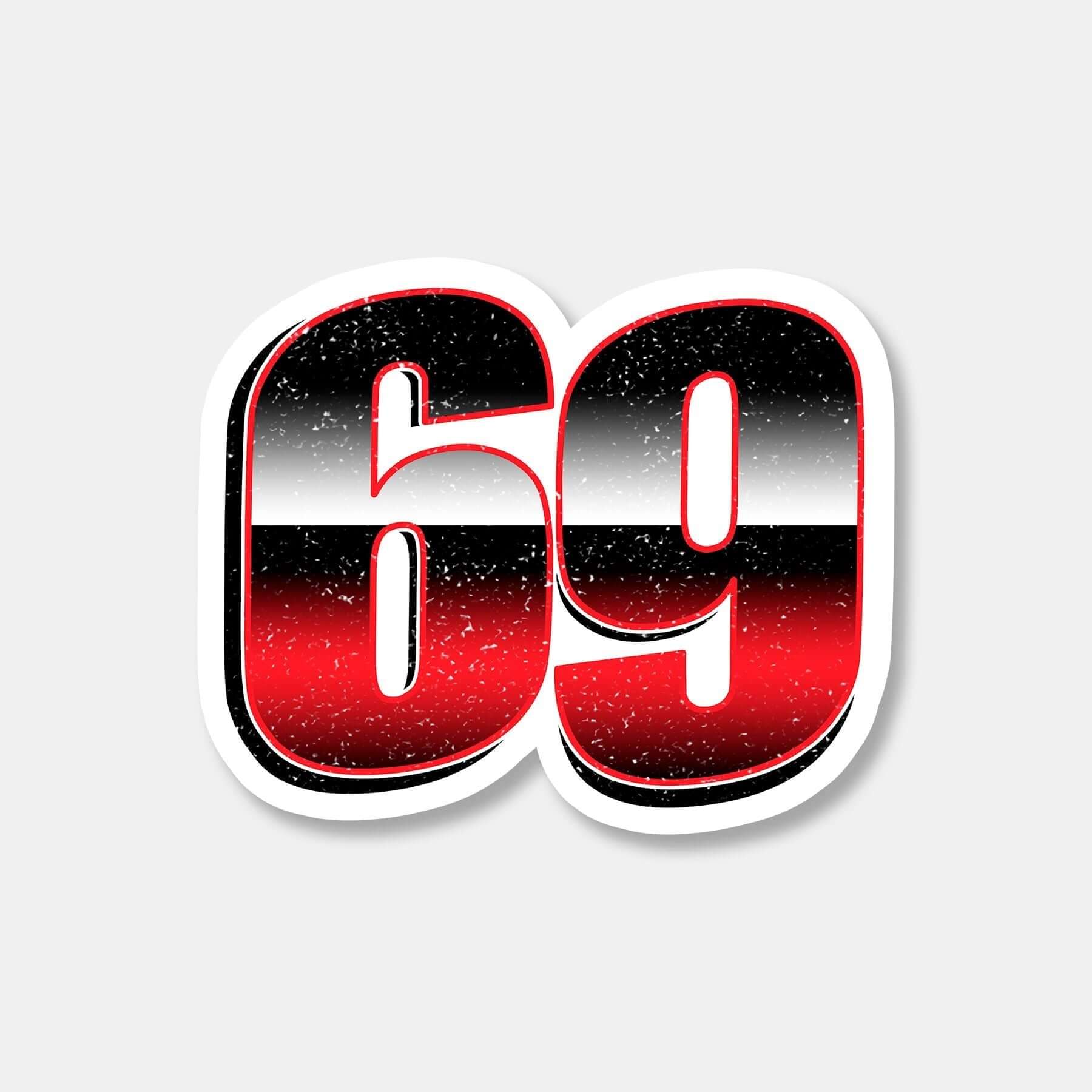 RonnieMac 69 sticker with red, black, and white gradient design, part of the Classic 5 Pack Sticker Bundle.