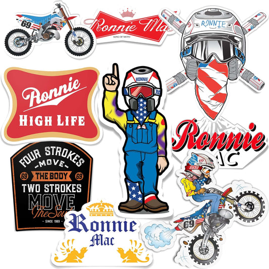 Xtreme 9 Sticker Pack featuring RonnieMac designs, including high life, air wheelie, crossbones, and classic character graphics.