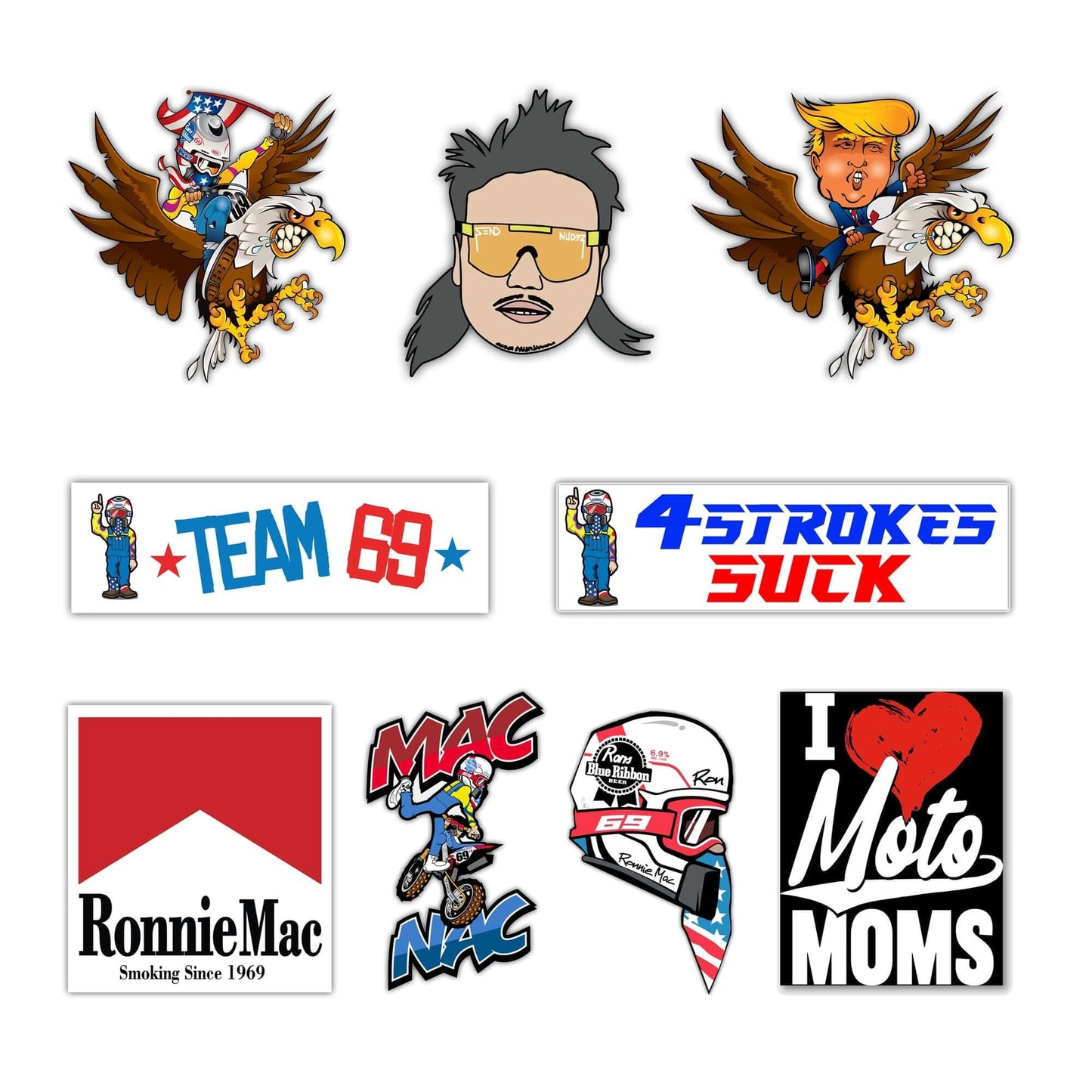 "RonnieMac 9 Sticker Pack with Team 69 and motocross-themed designs"
